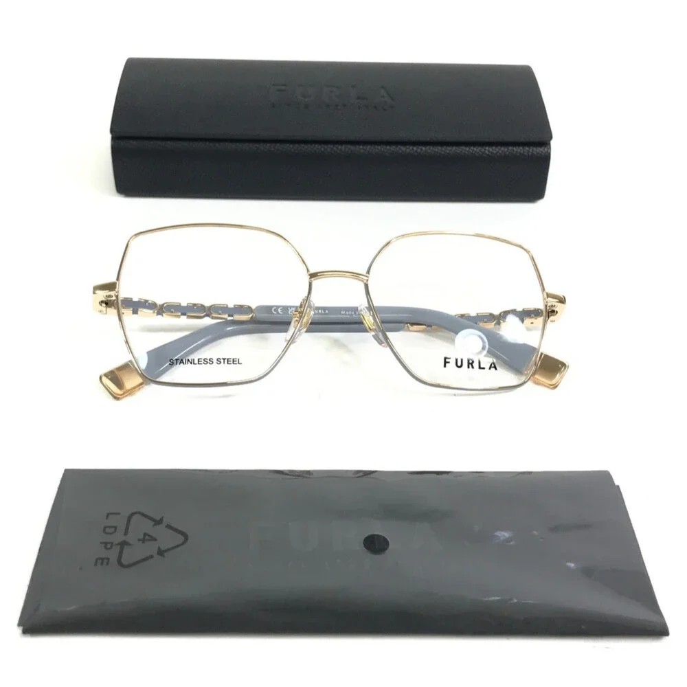 Furla Eyeglasses Frames VFU835 COL.0E91 Blue Gold Butterfly Wire Rim 54-16-140
